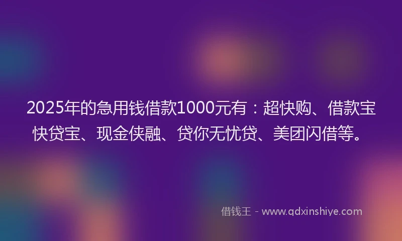 2025年的急用钱借款1000元有：超快购、借款宝快贷宝、现金侠融、贷你无忧贷、美团闪借等。