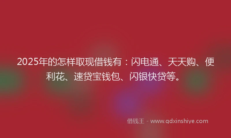 2025年的怎样取现借钱有：闪电通、天天购、便利花、速贷宝钱包、闪银快贷等。