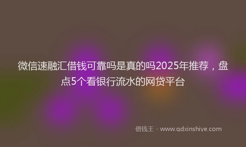微信速融汇借钱可靠吗是真的吗2025年推荐，盘点5个看银行流水的网贷平台