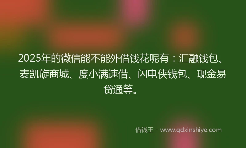 2025年的微信能不能外借钱花呢有：汇融钱包、麦凯旋商城、度小满速借、闪电侠钱包、现金易贷通等。