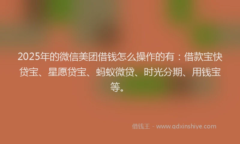 2025年的微信美团借钱怎么操作的有：借款宝快贷宝、星愿贷宝、蚂蚁微贷、时光分期、用钱宝等。