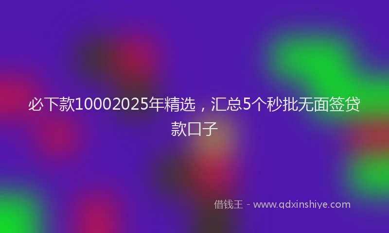 必下款10002025年精选，汇总5个秒批无面签贷款口子