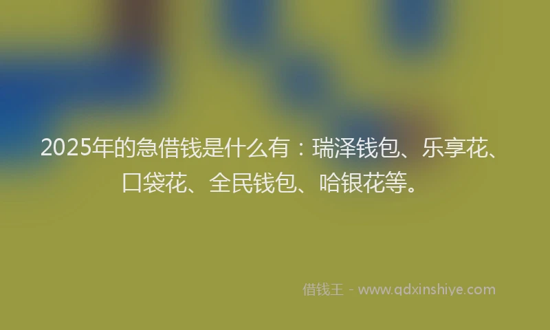 2025年的急借钱是什么有：瑞泽钱包、乐享花、口袋花、全民钱包、哈银花等。
