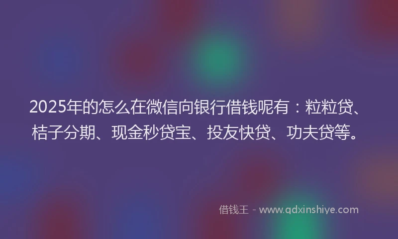 2025年的怎么在微信向银行借钱呢有：粒粒贷、桔子分期、现金秒贷宝、投友快贷、功夫贷等。