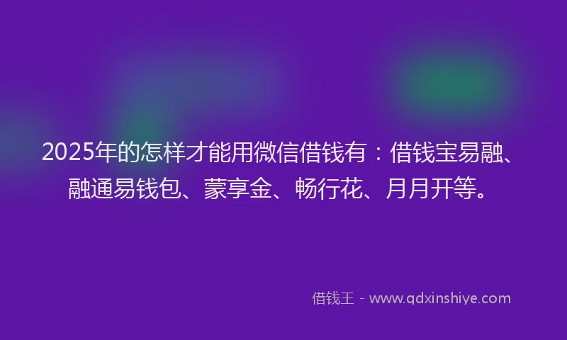 2025年的怎样才能用微信借钱有：借钱宝易融、融通易钱包、蒙享金、畅行花、月月开等。