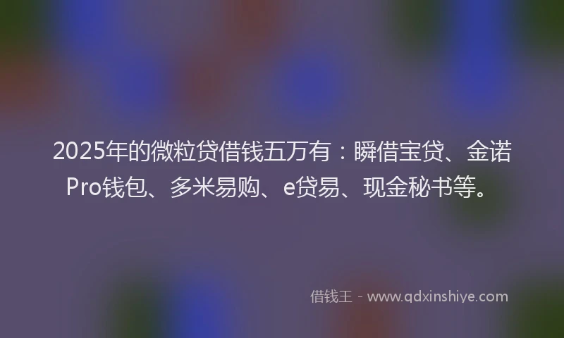 2025年的微粒贷借钱五万有：瞬借宝贷、金诺Pro钱包、多米易购、e贷易、现金秘书等。