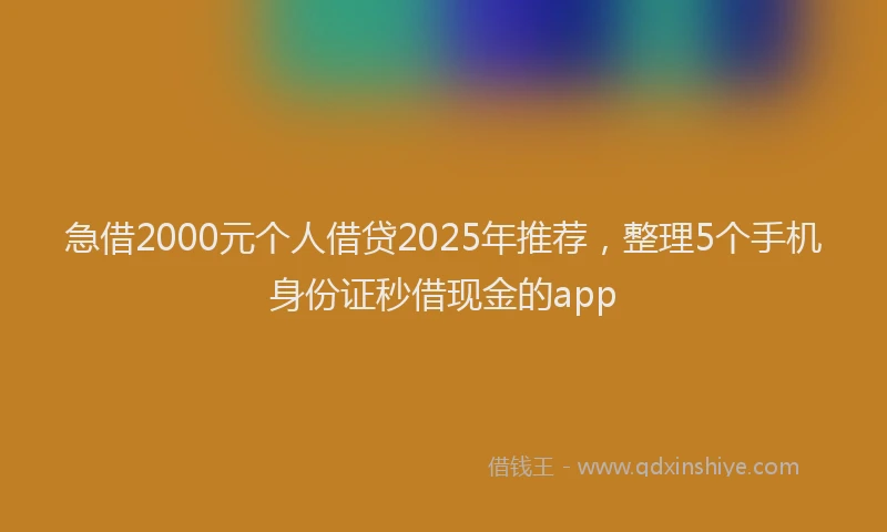 急借2000元个人借贷2025年推荐，整理5个手机身份证秒借现金的app