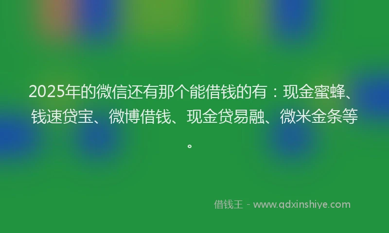 2025年的微信还有那个能借钱的有：现金蜜蜂、钱速贷宝、微博借钱、现金贷易融、微米金条等。