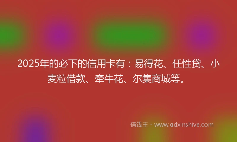 2025年的必下的信用卡有：易得花、任性贷、小麦粒借款、牵牛花、尔集商城等。