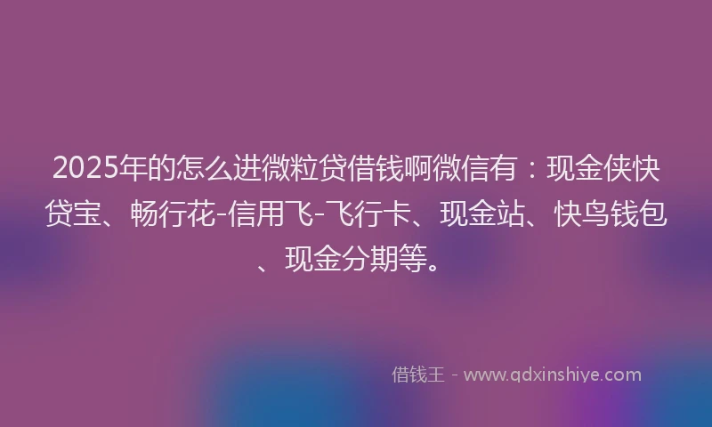 2025年的怎么进微粒贷借钱啊微信有:现金侠快贷宝、畅行花-信用飞-飞行卡、现金站、快鸟钱包、现金分期等。