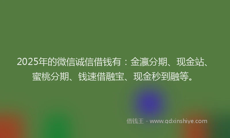2025年的微信诚信借钱有：金瀛分期、现金站、蜜桃分期、钱速借融宝、现金秒到融等。