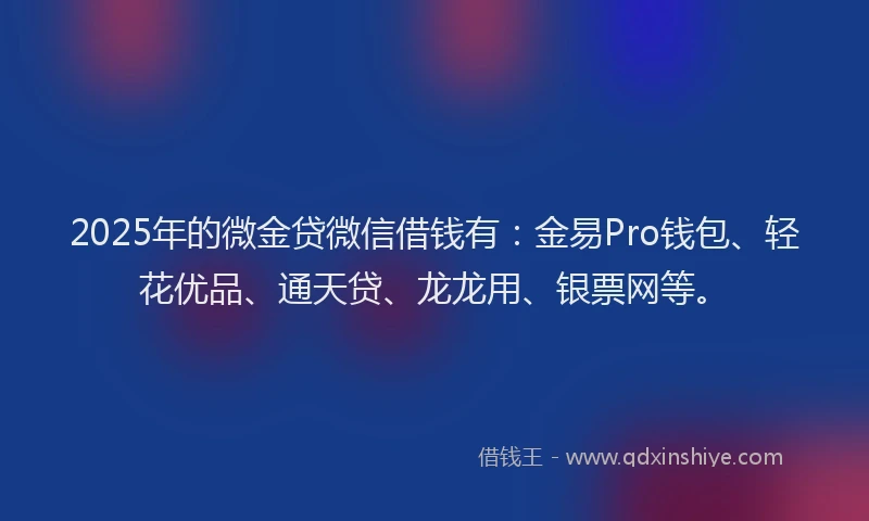 2025年的微金贷微信借钱有：金易Pro钱包、轻花优品、通天贷、龙龙用、银票网等。