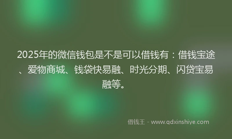 2025年的微信钱包是不是可以借钱有：借钱宝途、爱物商城、钱袋快易融、时光分期、闪贷宝易融等。