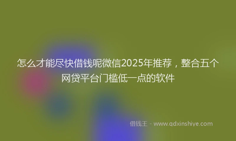 怎么才能尽快借钱呢微信2025年推荐，整合五个网贷平台门槛低一点的软件
