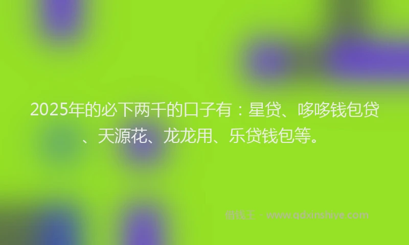 2025年的必下两千的口子有：星贷、哆哆钱包贷、天源花、龙龙用、乐贷钱包等。
