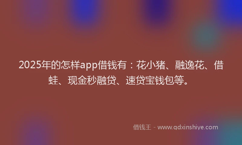 2025年的怎样app借钱有：花小猪、融逸花、借蛙、现金秒融贷、速贷宝钱包等。