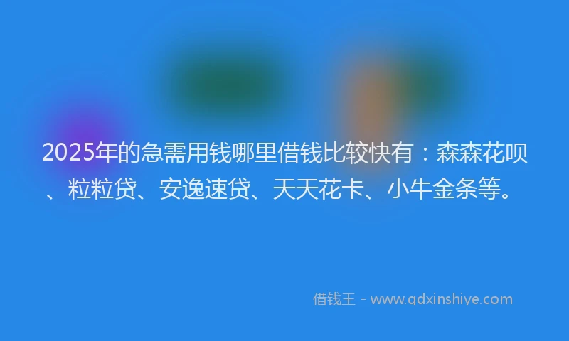 2025年的急需用钱哪里借钱比较快有：森森花呗、粒粒贷、安逸速贷、天天花卡、小牛金条等。