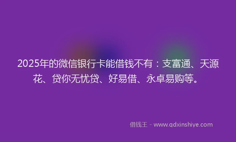 2025年的微信银行卡能借钱不有：支富通、天源花、贷你无忧贷、好易借、永卓易购等。