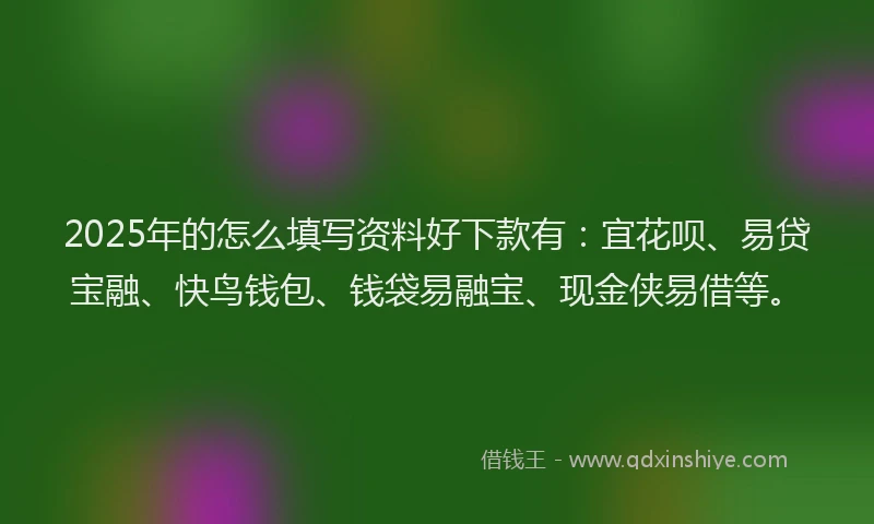 2025年的怎么填写资料好下款有：宜花呗、易贷宝融、快鸟钱包、钱袋易融宝、现金侠易借等。