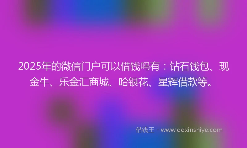 2025年的微信门户可以借钱吗有：钻石钱包、现金牛、乐金汇商城、哈银花、星辉借款等。