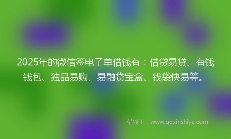 2025年的微信签电子单借钱有：借贷易贷、有钱钱包、独品易购、易融贷宝盒、钱袋快易等。