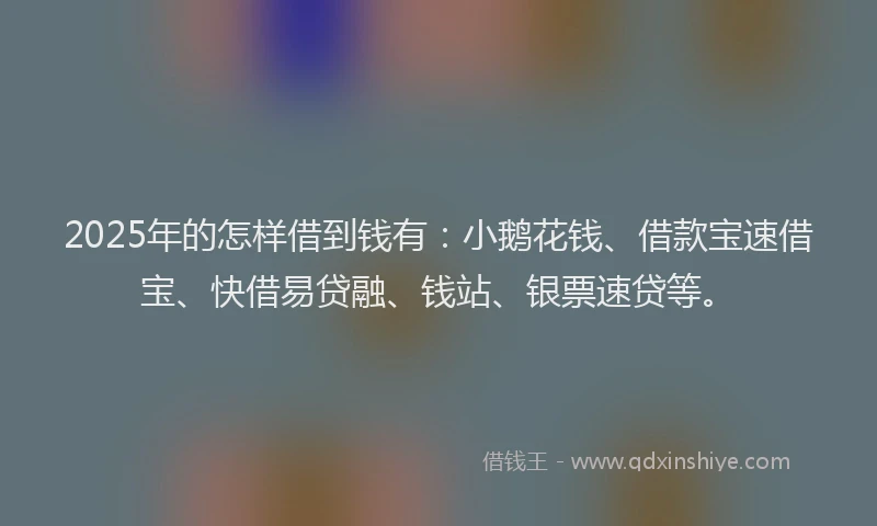 2025年的怎样借到钱有：小鹅花钱、借款宝速借宝、快借易贷融、钱站、银票速贷等。