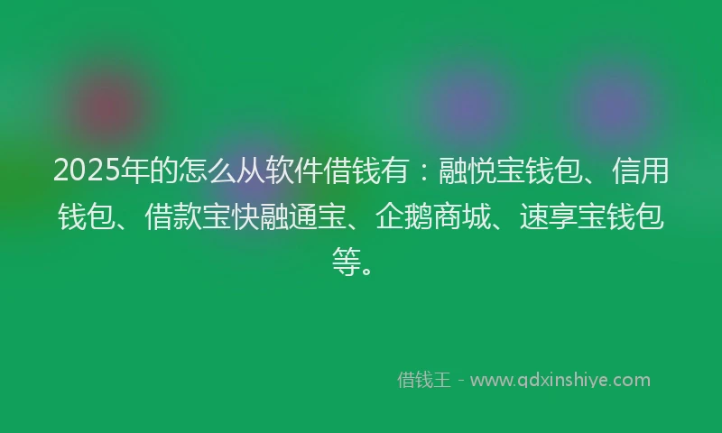 2025年的怎么从软件借钱有：融悦宝钱包、信用钱包、借款宝快融通宝、企鹅商城、速享宝钱包等。