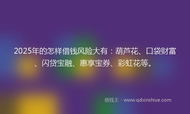 2025年的怎样借钱风险大有：葫芦花、口袋财富、闪贷宝融、惠享宝券、彩虹花等。