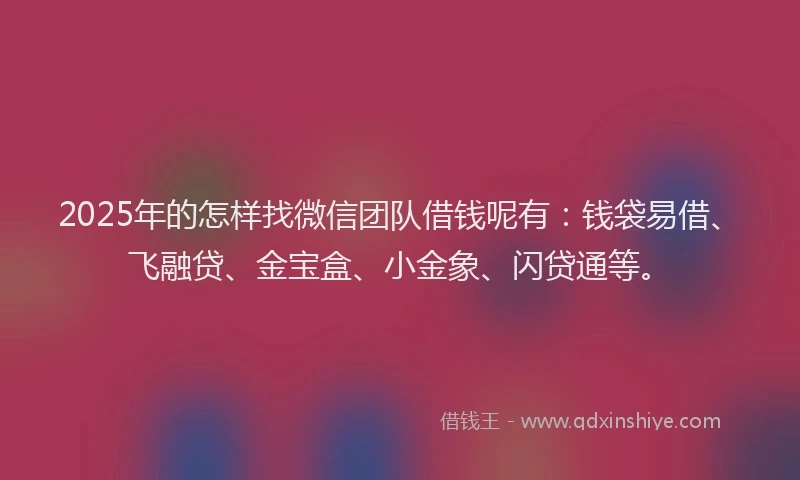 2025年的怎样找微信团队借钱呢有：钱袋易借、飞融贷、金宝盒、小金象、闪贷通等。