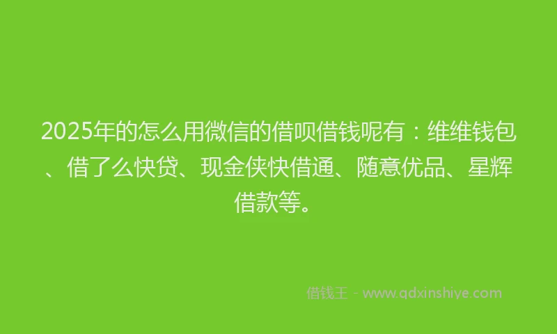 2025年的怎么用微信的借呗借钱呢有：维维钱包、借了么快贷、现金侠快借通、随意优品、星辉借款等。