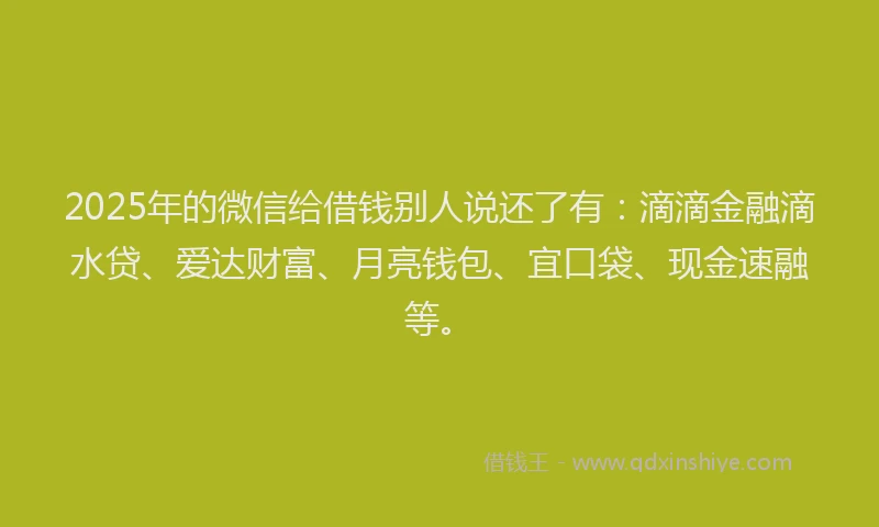 2025年的微信给借钱别人说还了有：滴滴金融滴水贷、爱达财富、月亮钱包、宜口袋、现金速融等。