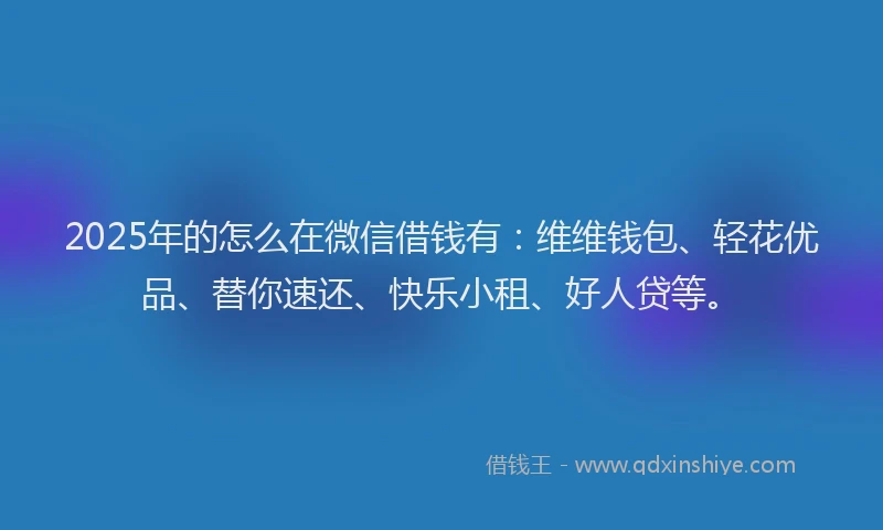 2025年的怎么在微信借钱有：维维钱包、轻花优品、替你速还、快乐小租、好人贷等。
