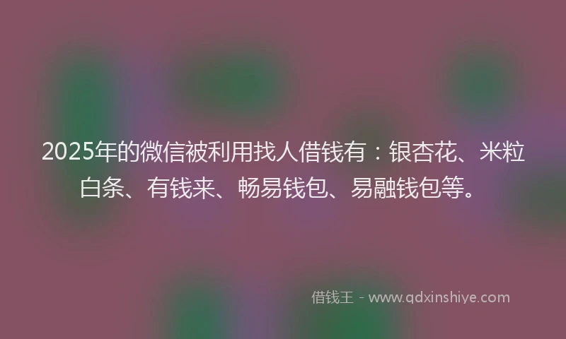 2025年的微信被利用找人借钱有：银杏花、米粒白条、有钱来、畅易钱包、易融钱包等。