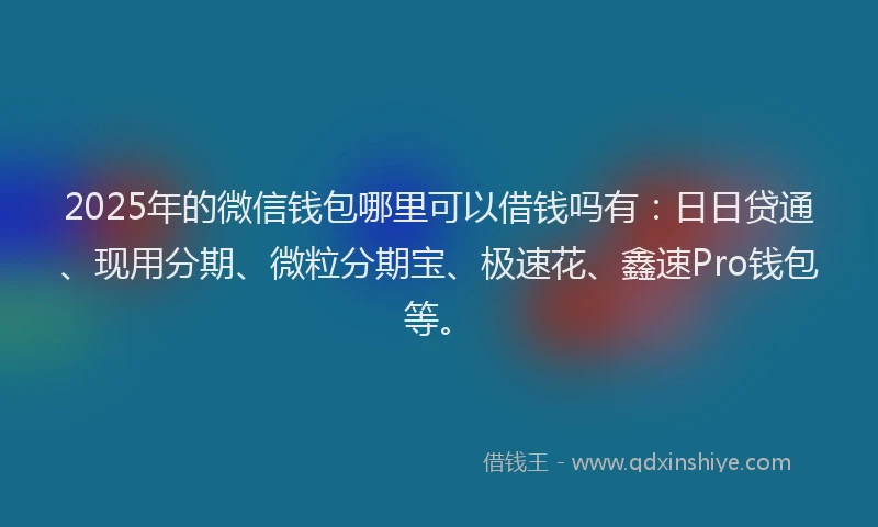 2025年的微信钱包哪里可以借钱吗有:日日贷通、现用分期、微粒分期宝、极速花、鑫速Pro钱包等。