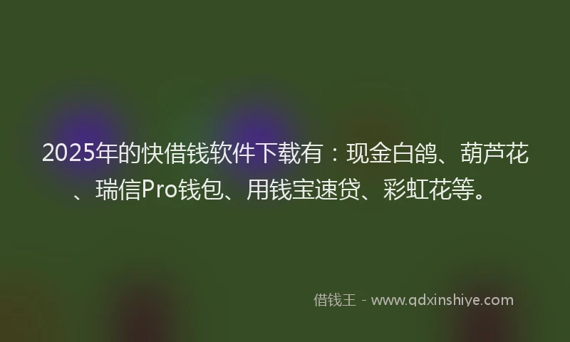 2025年的快借钱软件下载有：现金白鸽、葫芦花、瑞信Pro钱包、用钱宝速贷、彩虹花等。