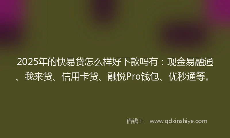 2025年的快易贷怎么样好下款吗有：现金易融通、我来贷、信用卡贷、融悦Pro钱包、优秒通等。