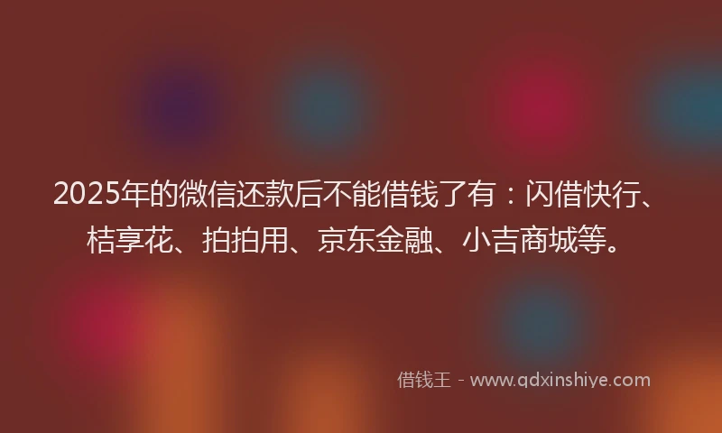 2025年的微信还款后不能借钱了有：闪借快行、桔享花、拍拍用、京东金融、小吉商城等。