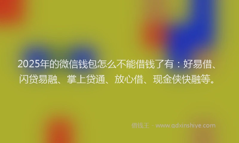 2025年的微信钱包怎么不能借钱了有：好易借、闪贷易融、掌上贷通、放心借、现金侠快融等。