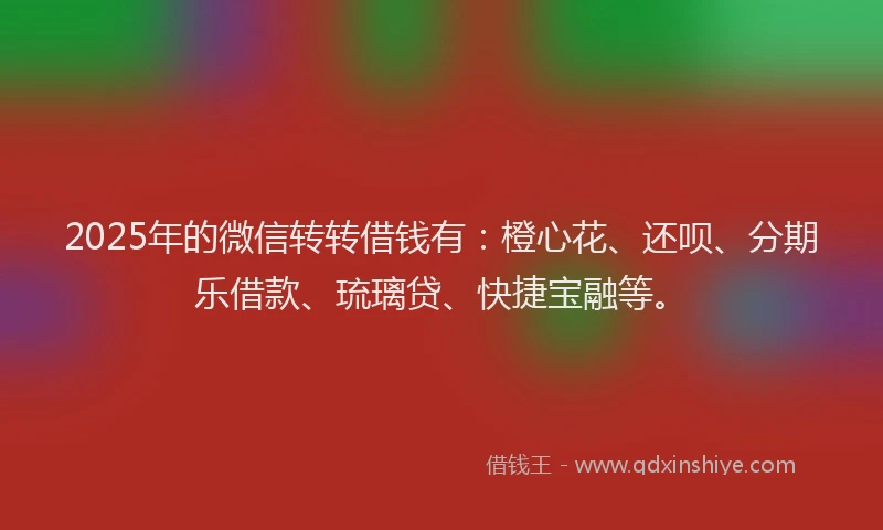 2025年的微信转转借钱有：橙心花、还呗、分期乐借款、琉璃贷、快捷宝融等。