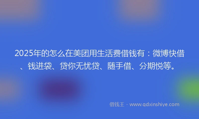2025年的怎么在美团用生活费借钱有：微博快借、钱进袋、贷你无忧贷、随手借、分期悦等。