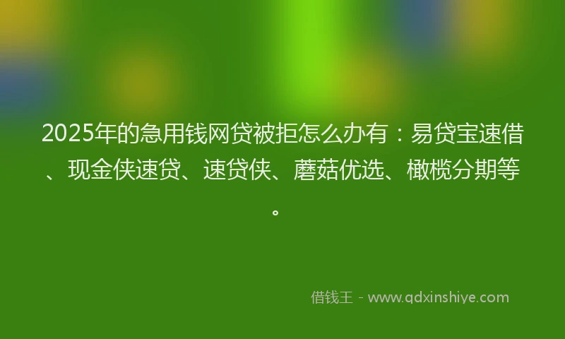 2025年的急用钱网贷被拒怎么办有：易贷宝速借、现金侠速贷、速贷侠、蘑菇优选、橄榄分期等。
