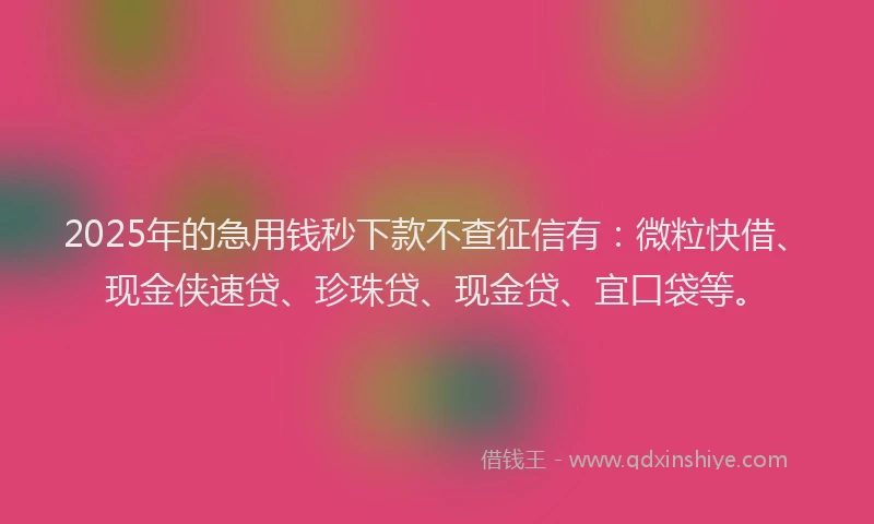 2025年的急用钱秒下款不查征信有：微粒快借、现金侠速贷、珍珠贷、现金贷、宜口袋等。