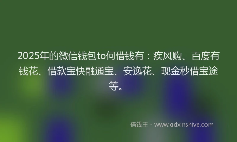 2025年的微信钱包to何借钱有:疾风购、百度有钱花、借款宝快融通宝、安逸花、现金秒借宝途等。