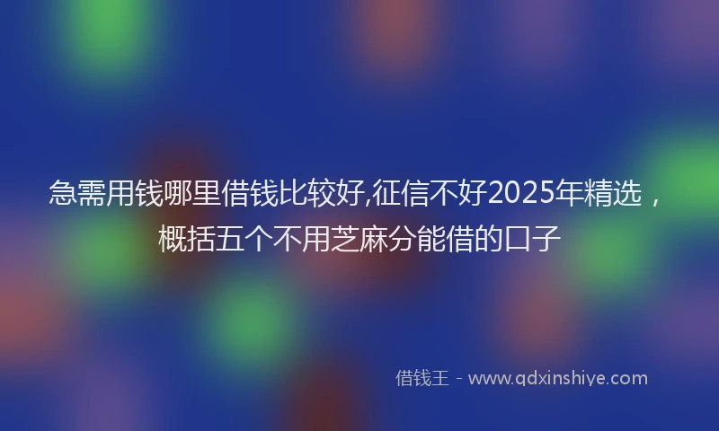 急需用钱哪里借钱比较好,征信不好2025年精选，概括五个不用芝麻分能借的口子