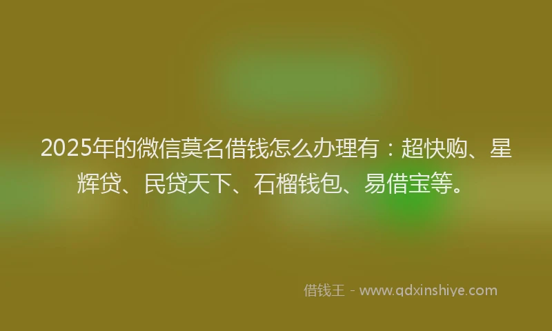 2025年的微信莫名借钱怎么办理有：超快购、星辉贷、民贷天下、石榴钱包、易借宝等。