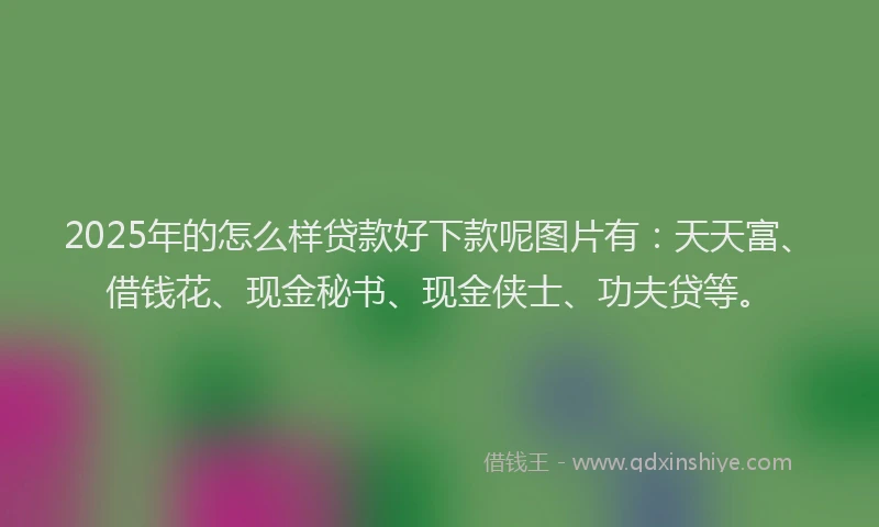 2025年的怎么样贷款好下款呢图片有：天天富、借钱花、现金秘书、现金侠士、功夫贷等。