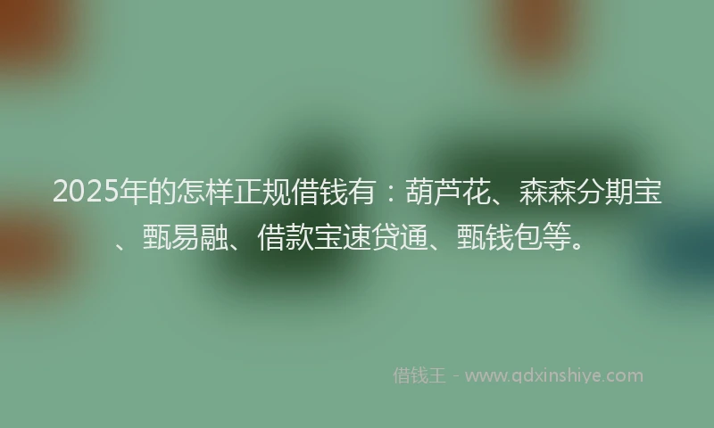 2025年的怎样正规借钱有：葫芦花、森森分期宝、甄易融、借款宝速贷通、甄钱包等。