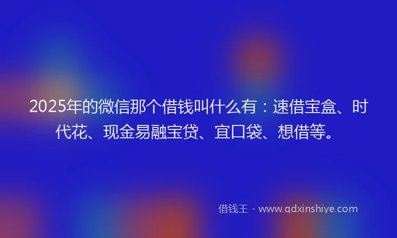 2025年的微信那个借钱叫什么有：速借宝盒、时代花、现金易融宝贷、宜口袋、想借等。