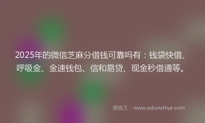 2025年的微信芝麻分借钱可靠吗有：钱袋快借、呼吸金、金速钱包、信和易贷、现金秒借通等。