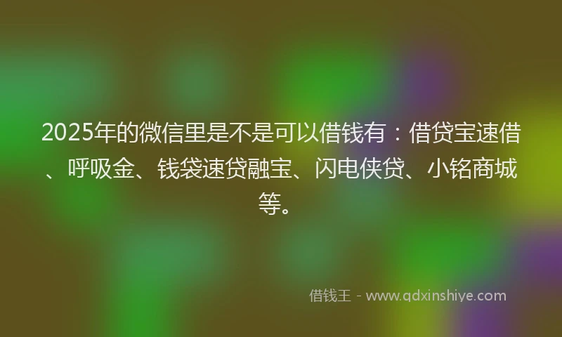 2025年的微信里是不是可以借钱有：借贷宝速借、呼吸金、钱袋速贷融宝、闪电侠贷、小铭商城等。